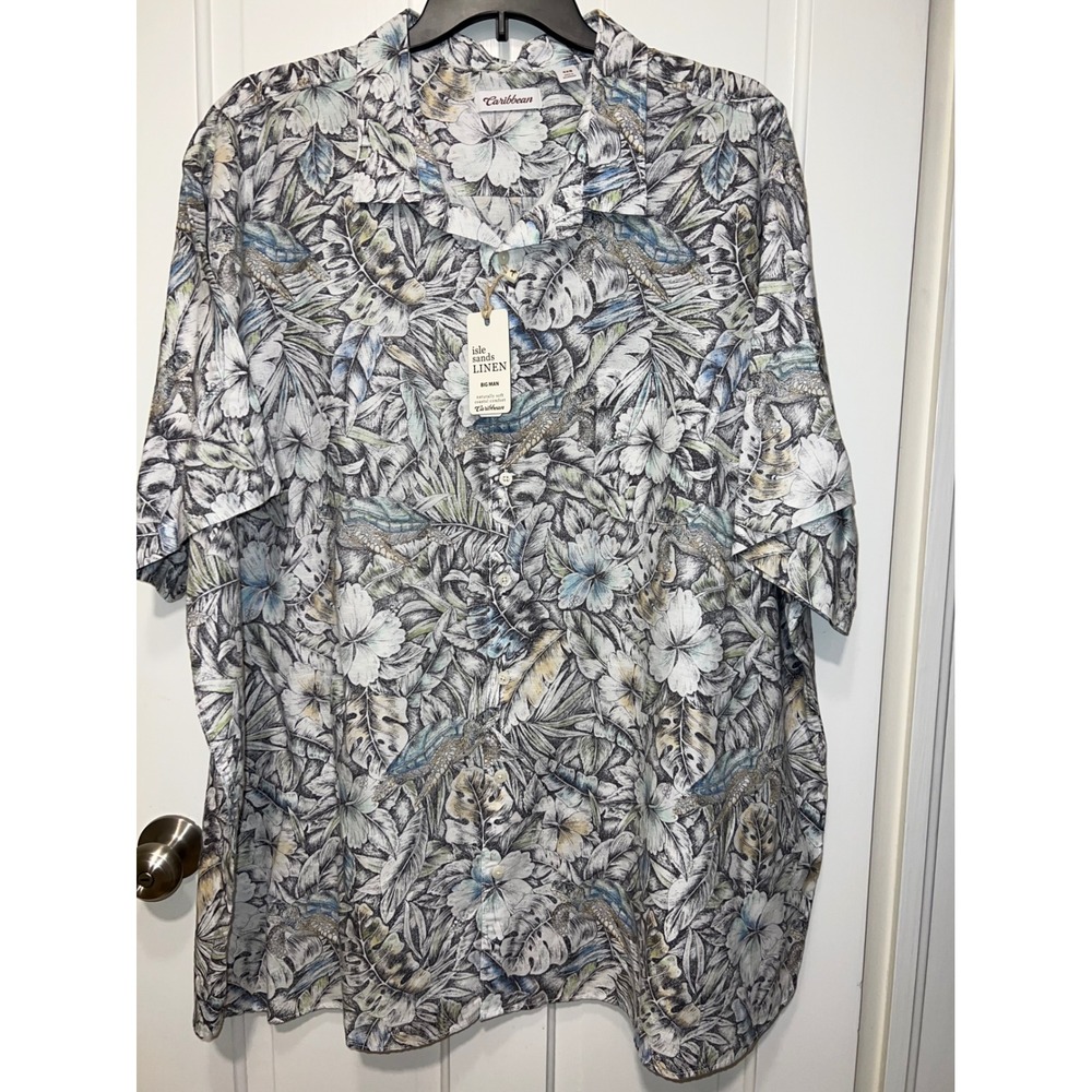 NWT Caribbean Isle Sands Linen Sea Turtle Tropical Print Shirt Mens 4XB